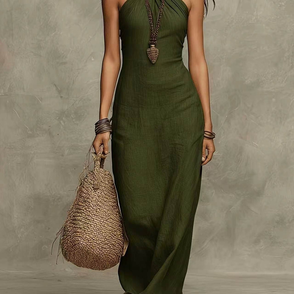 Cross Halter Neck Fitted Maxi Dress