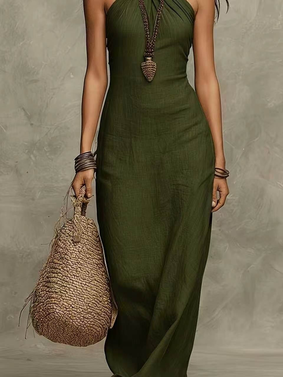 Cross Halter Neck Fitted Maxi Dress