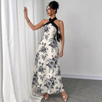 Maxikleid mit Blumenmuster, Neckholder und schmaler Passform