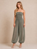 Strapless Smocked Wide Jumpsuit