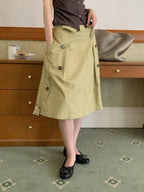 Button-Detail Cotton A-Line Midi Skirt