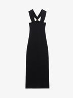 Black Halter Neck Buckle Midi Dress
