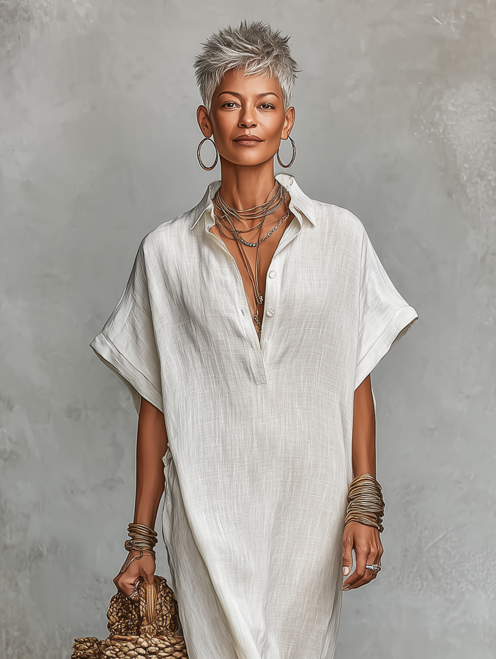 Linen Long Kaftan Dress for Women - Boho Summer Maxi Shift Dress with Button Front and Short Sleeves
