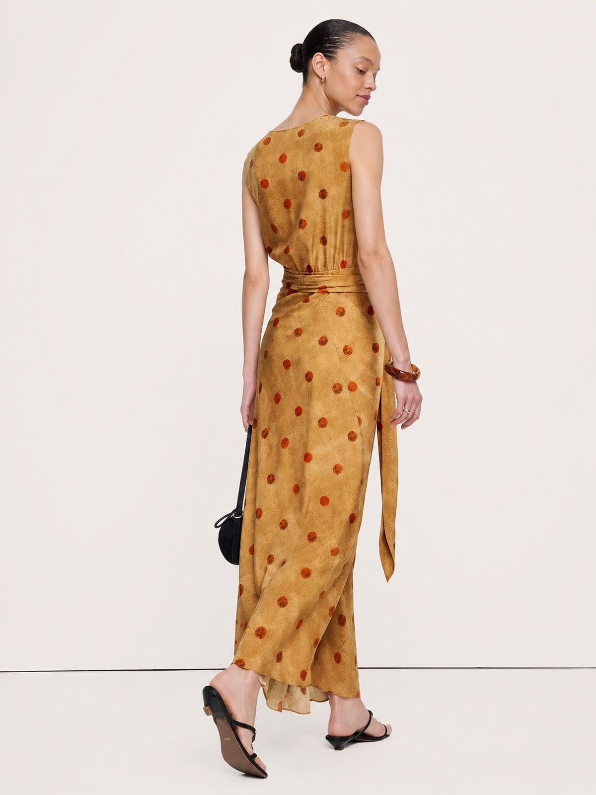 Polka-Dot Tie-Waist Wrap Maxi Dress