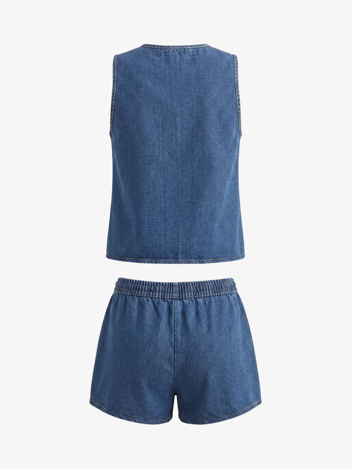 Denim Lace Up Shorts Set