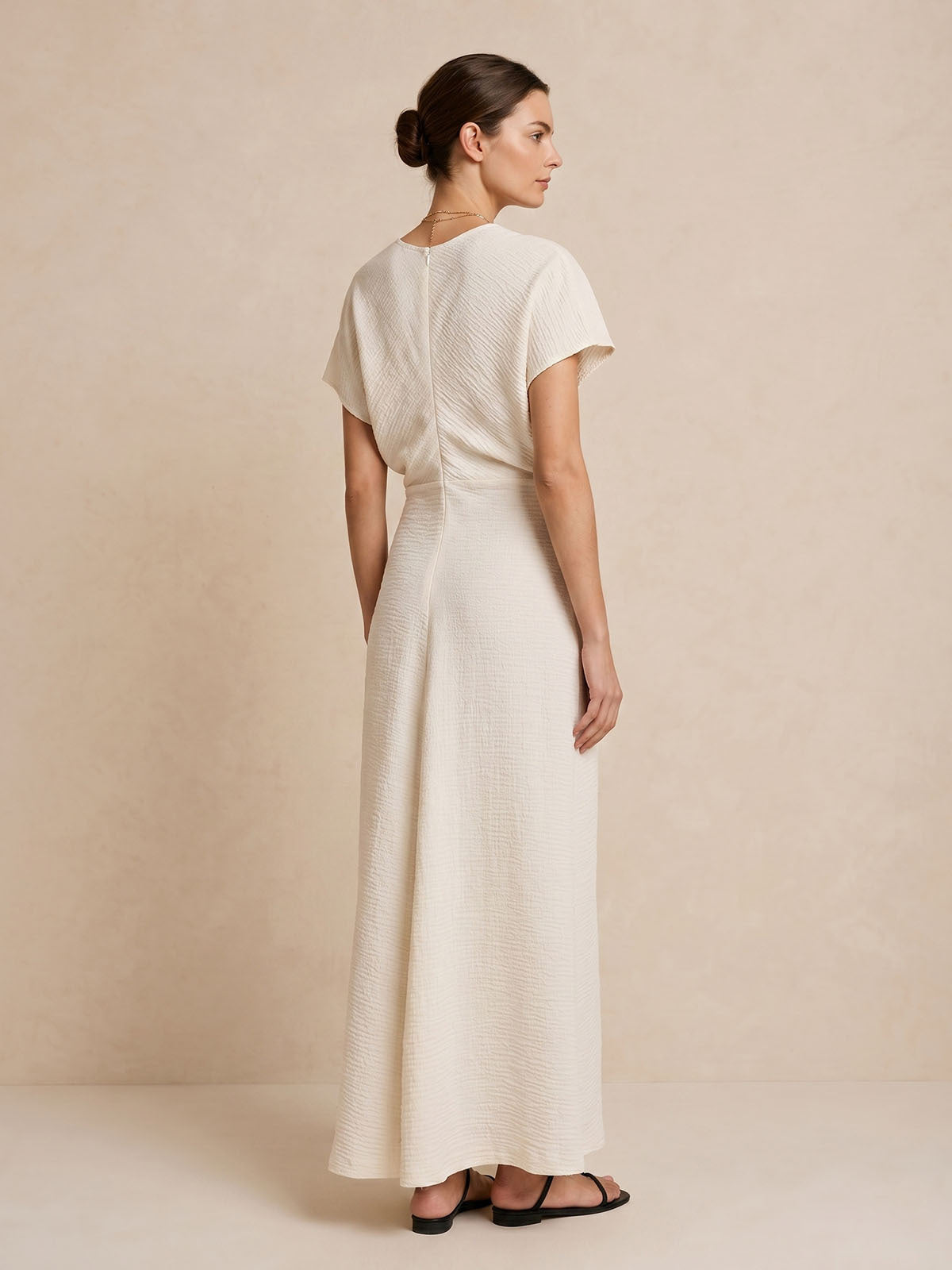 Ruched Waist Textured Linen Dress