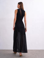Sheer Panel Knit Maxi Dress