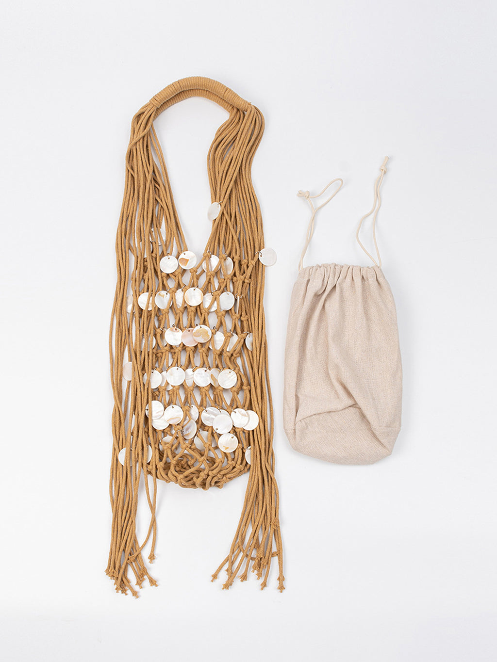 Handwoven Macramé Tote Bag with Shell Embellishments