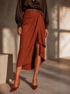Silky Wrap Shirt Skirt Set