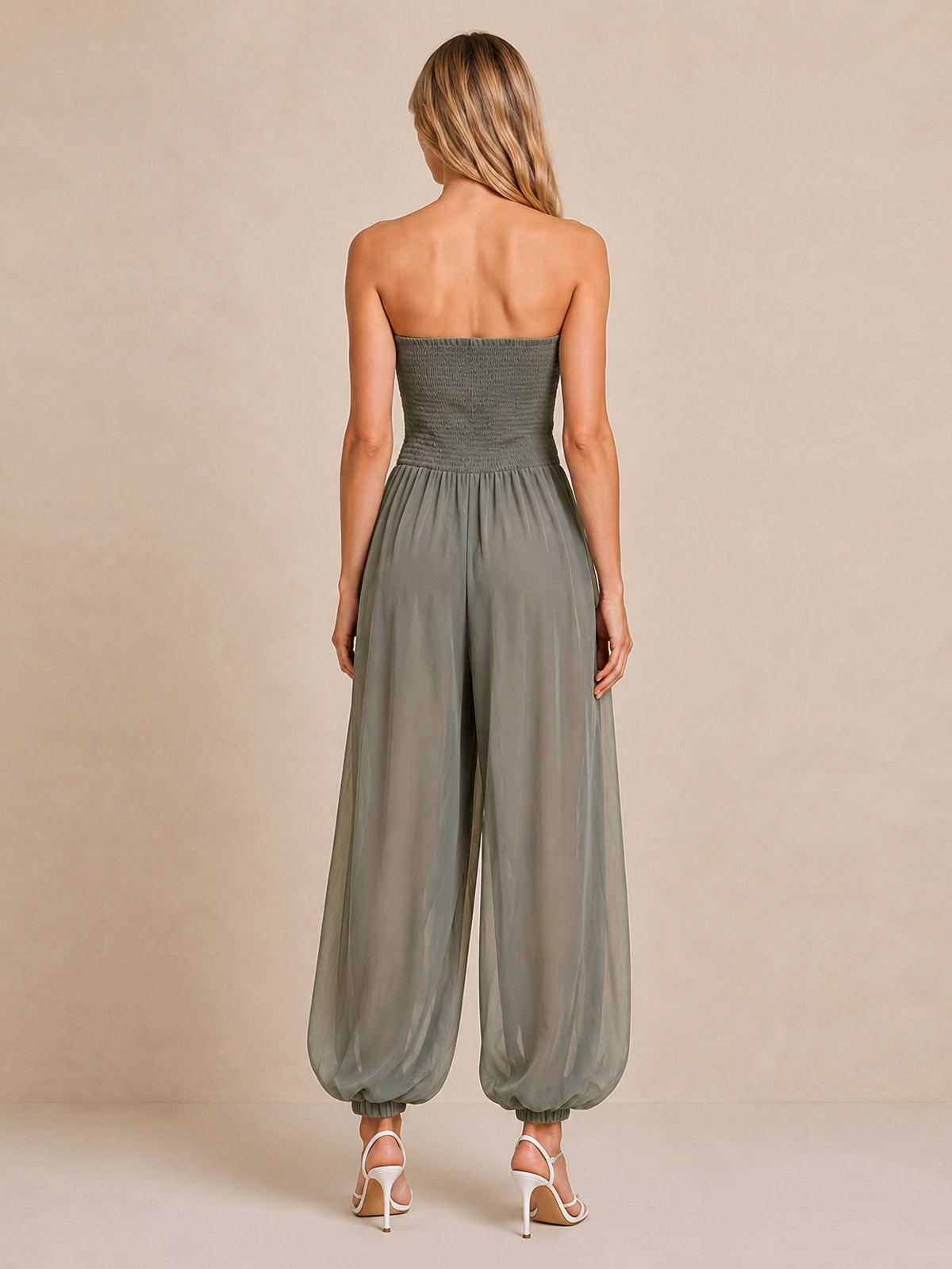 Strapless Smocked Wide Jumpsuit