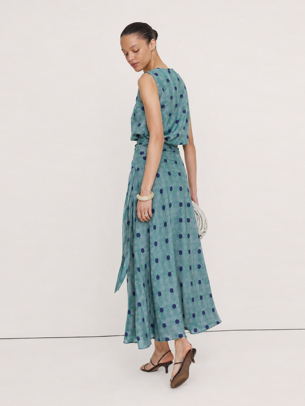 Polka-Dot Tie-Waist Wrap Maxi Dress