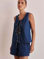 Denim Lace Up Shorts Set