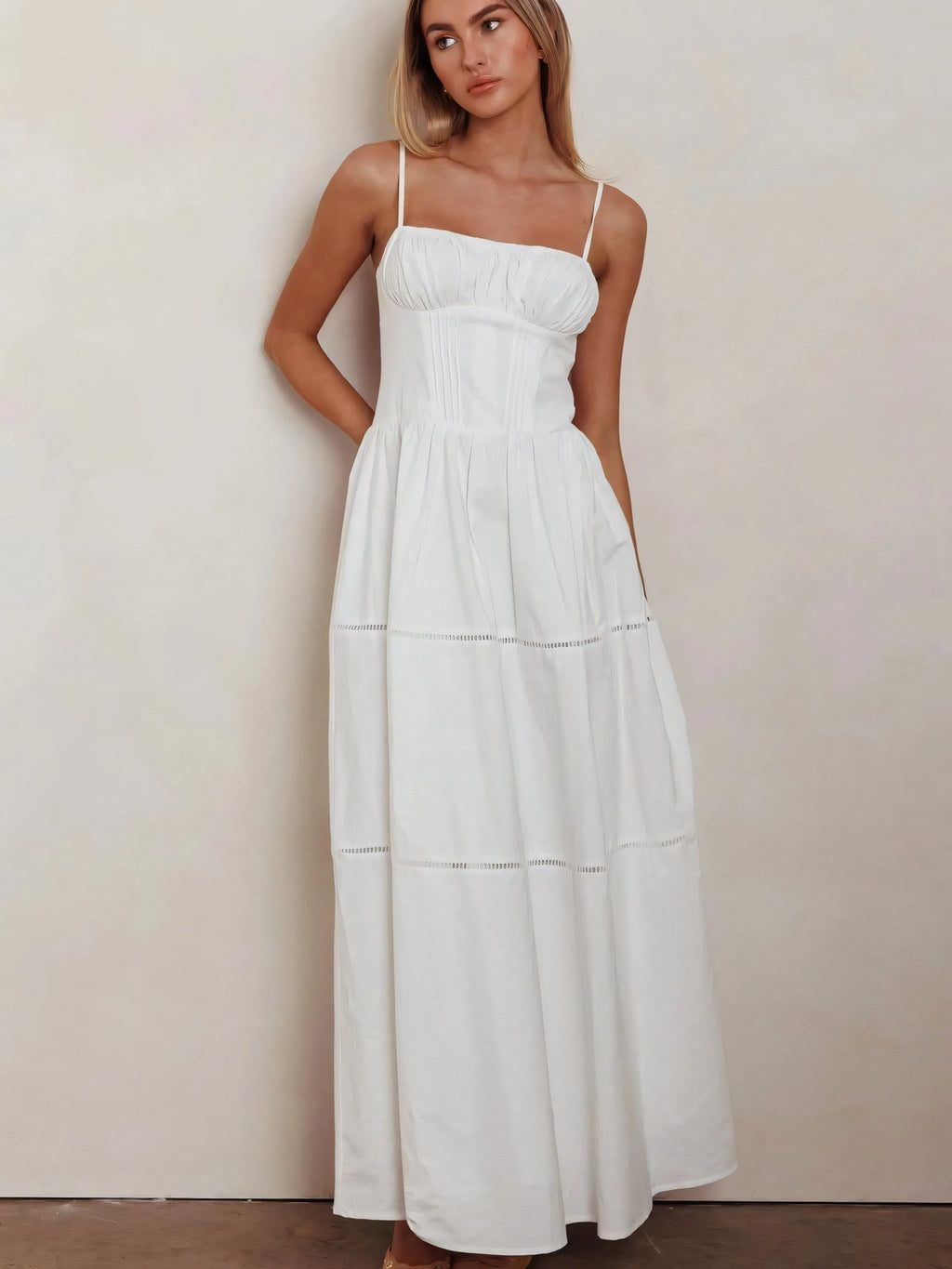Ruffle Bust Tiered Maxi Dress
