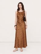 Xiangyun Silk Polka-Dot Sleeveless Column Maxi Dress