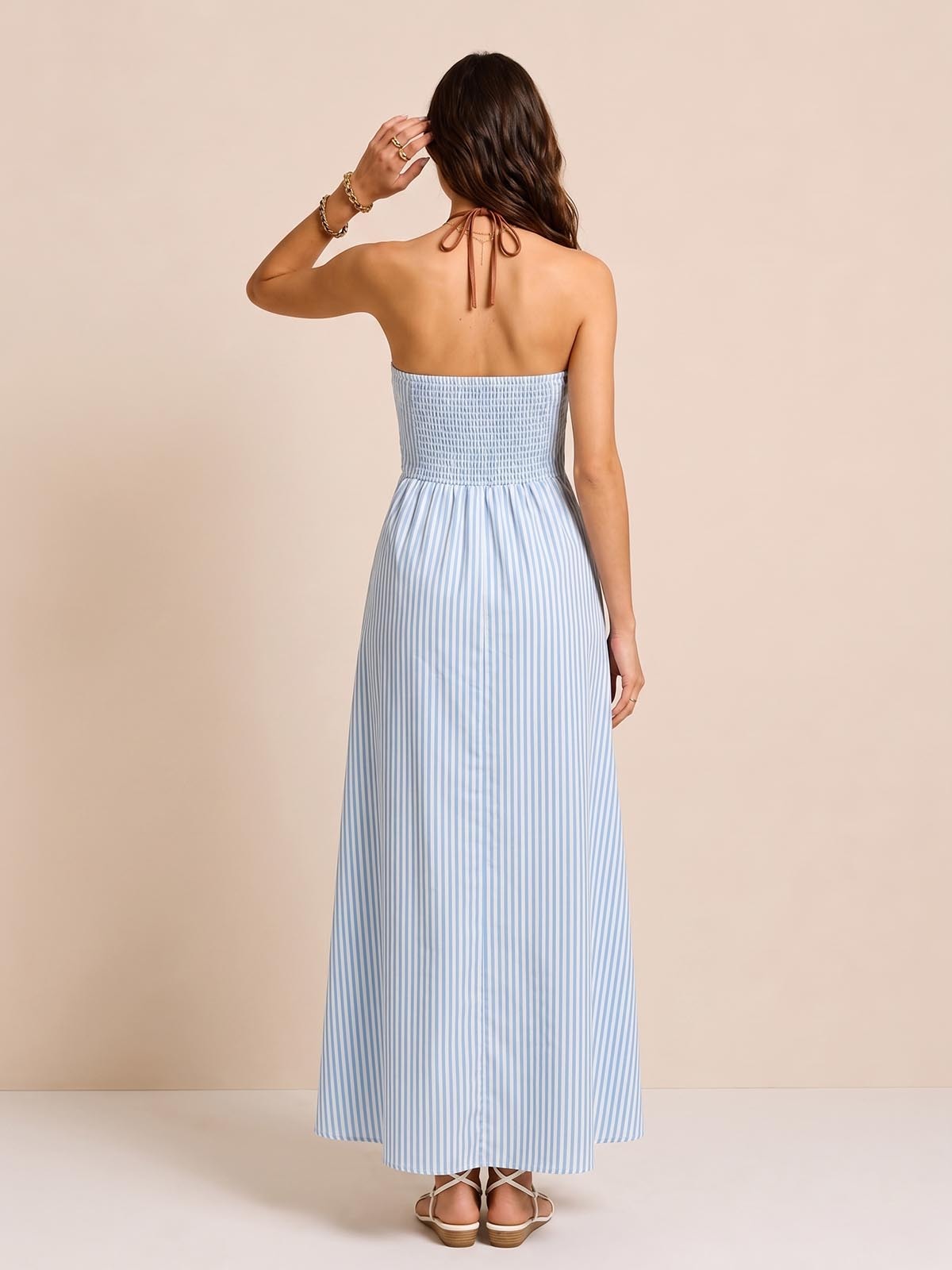 Striped Cutout Halter Maxi Dress