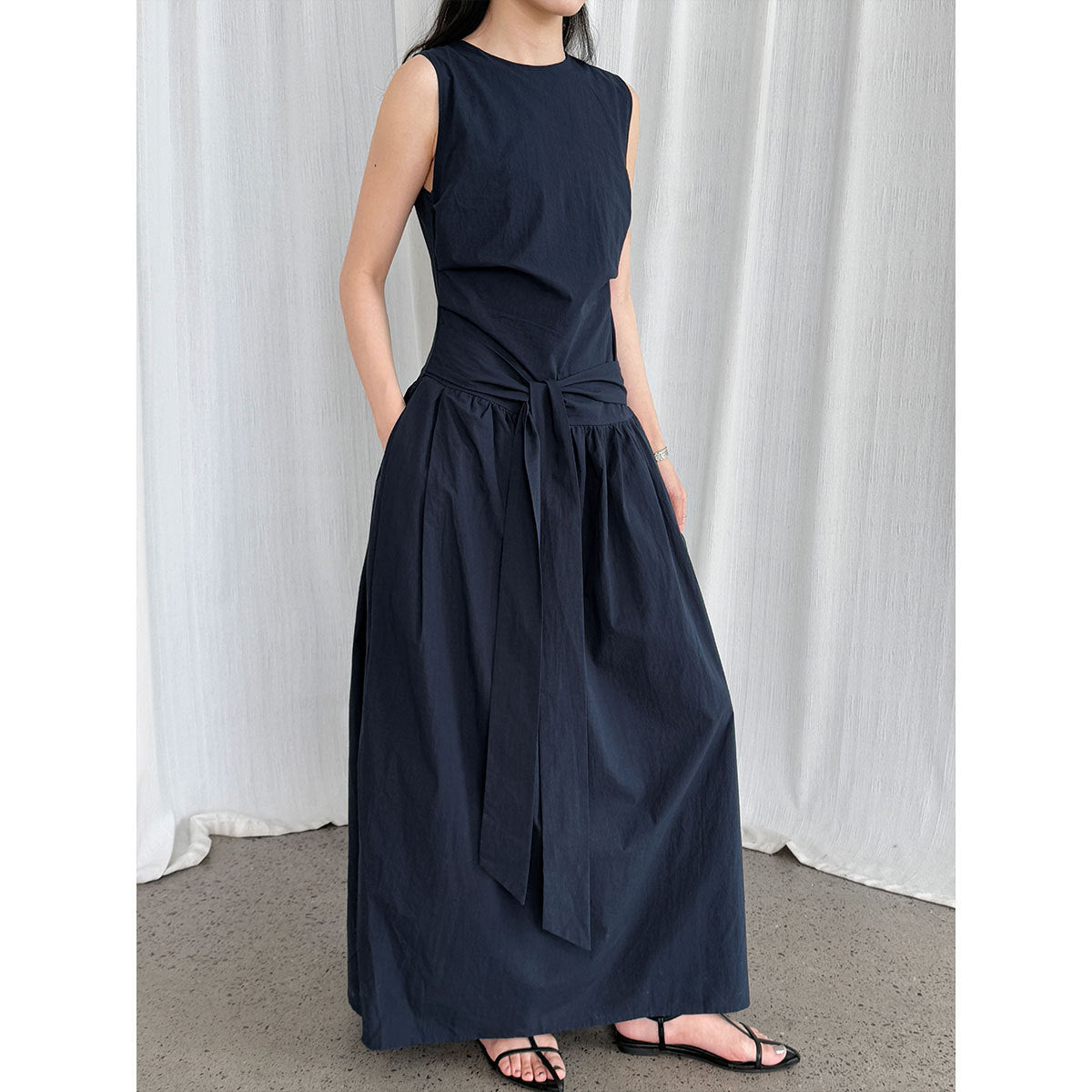 Sleeveless Tie Waist Maxi Dress
