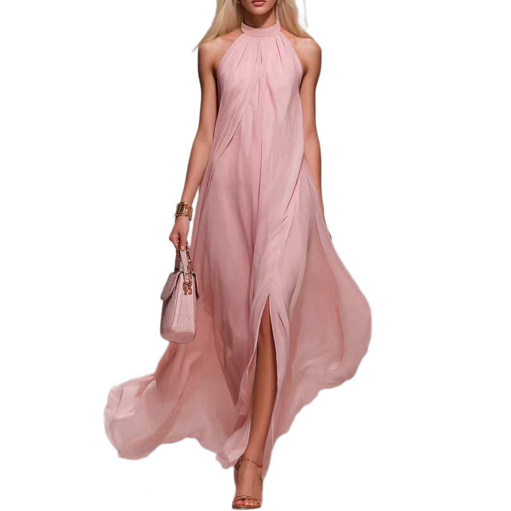 Halter Neck Flowy Chiffon Maxi Dress