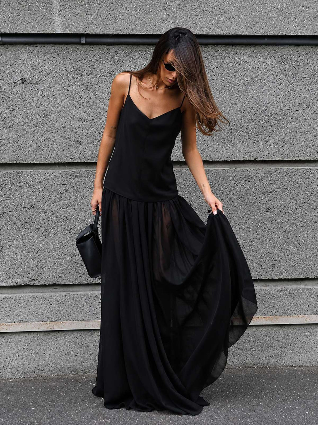 Open Back V Neck Maxi Dress