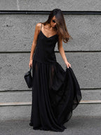 Open Back V Neck Maxi Dress