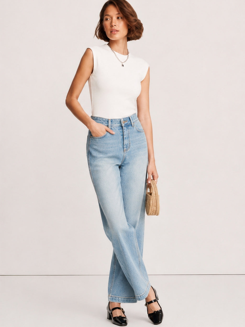 Front Seam Wide-Leg Jeans