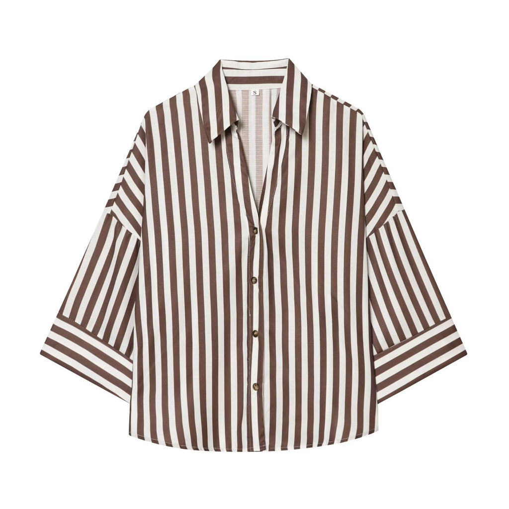 Wide-Sleeve Button-Front Relaxed Shirt