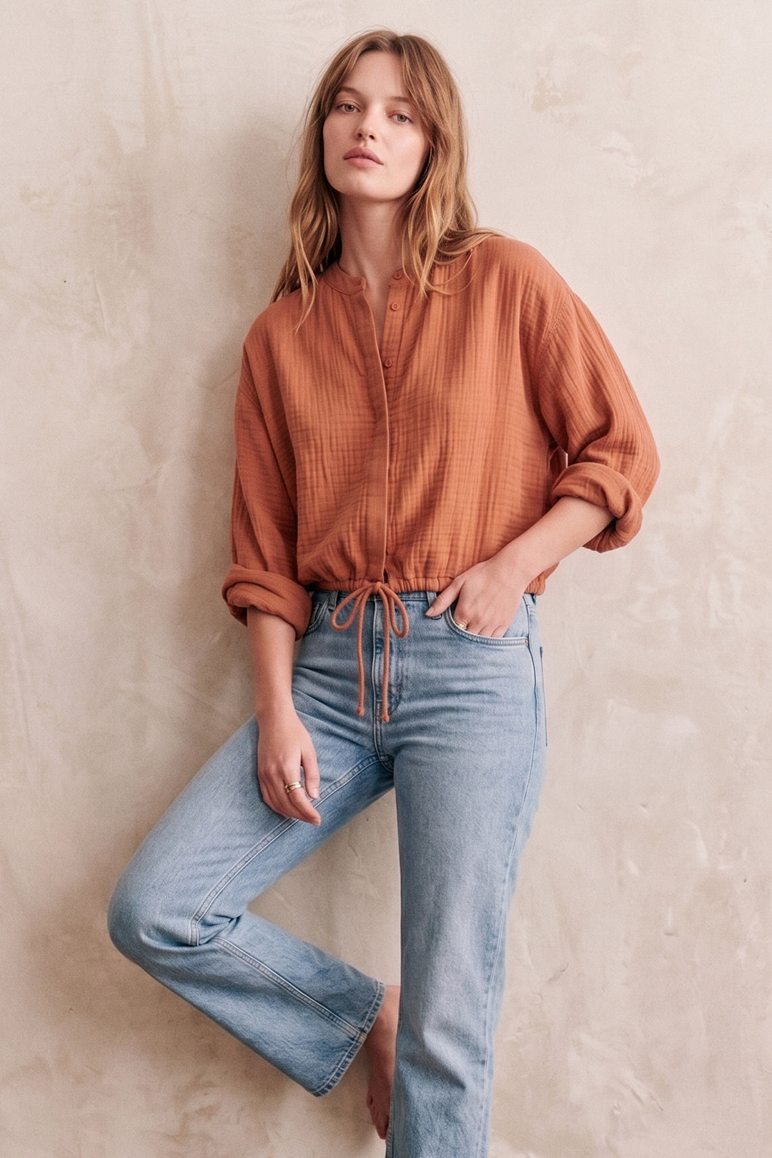 The Léa Top In Terracotta Textured Cotton
