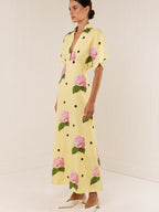 Floral V Neck Linen Midi Dress