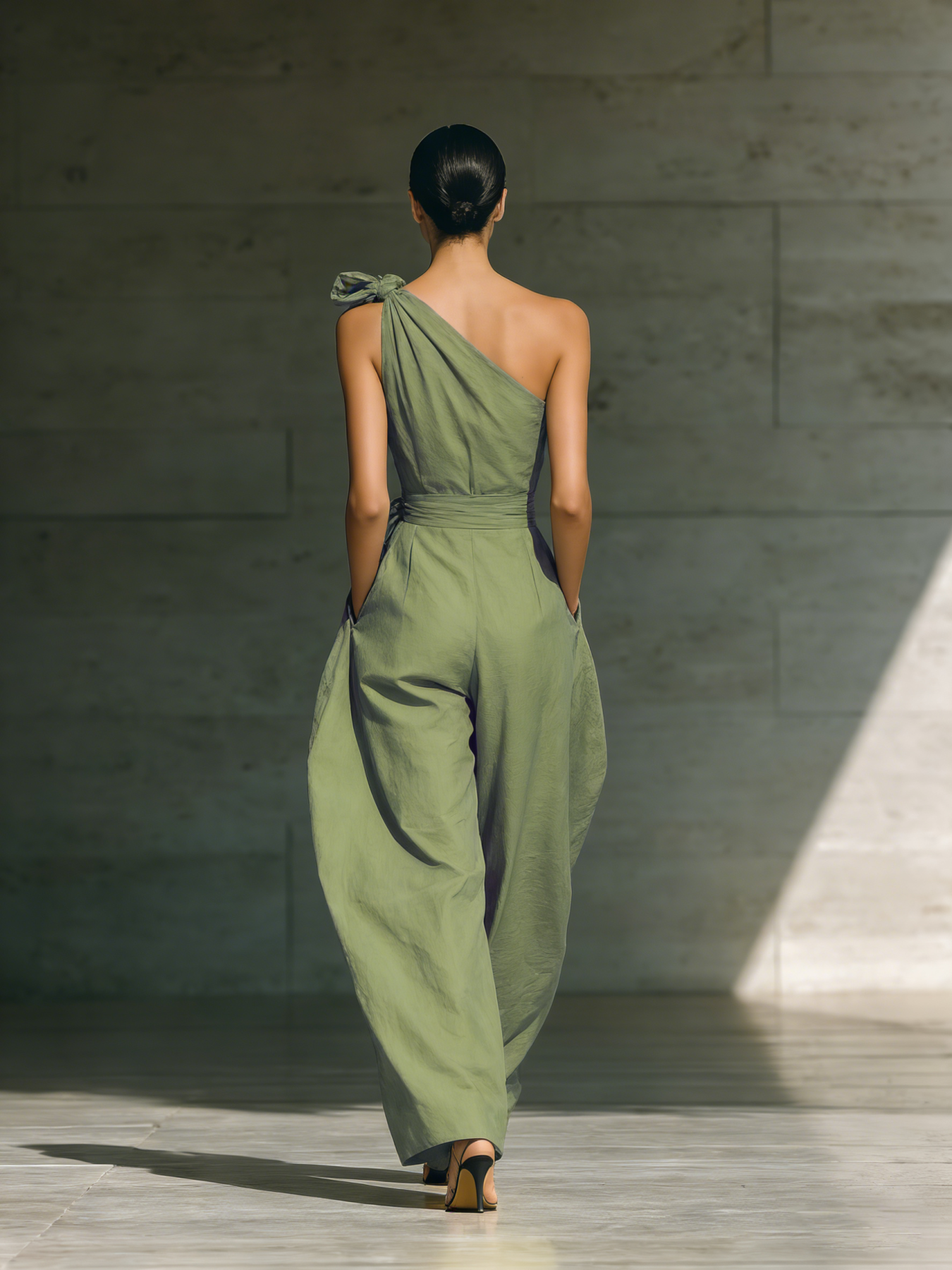 Organic Cotton One-Shoulder Flowy Maxi Dress with Tie Detail for Women
