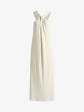 Halter Pleated Maxi Dress – Linen Blend Knotted Back Dress