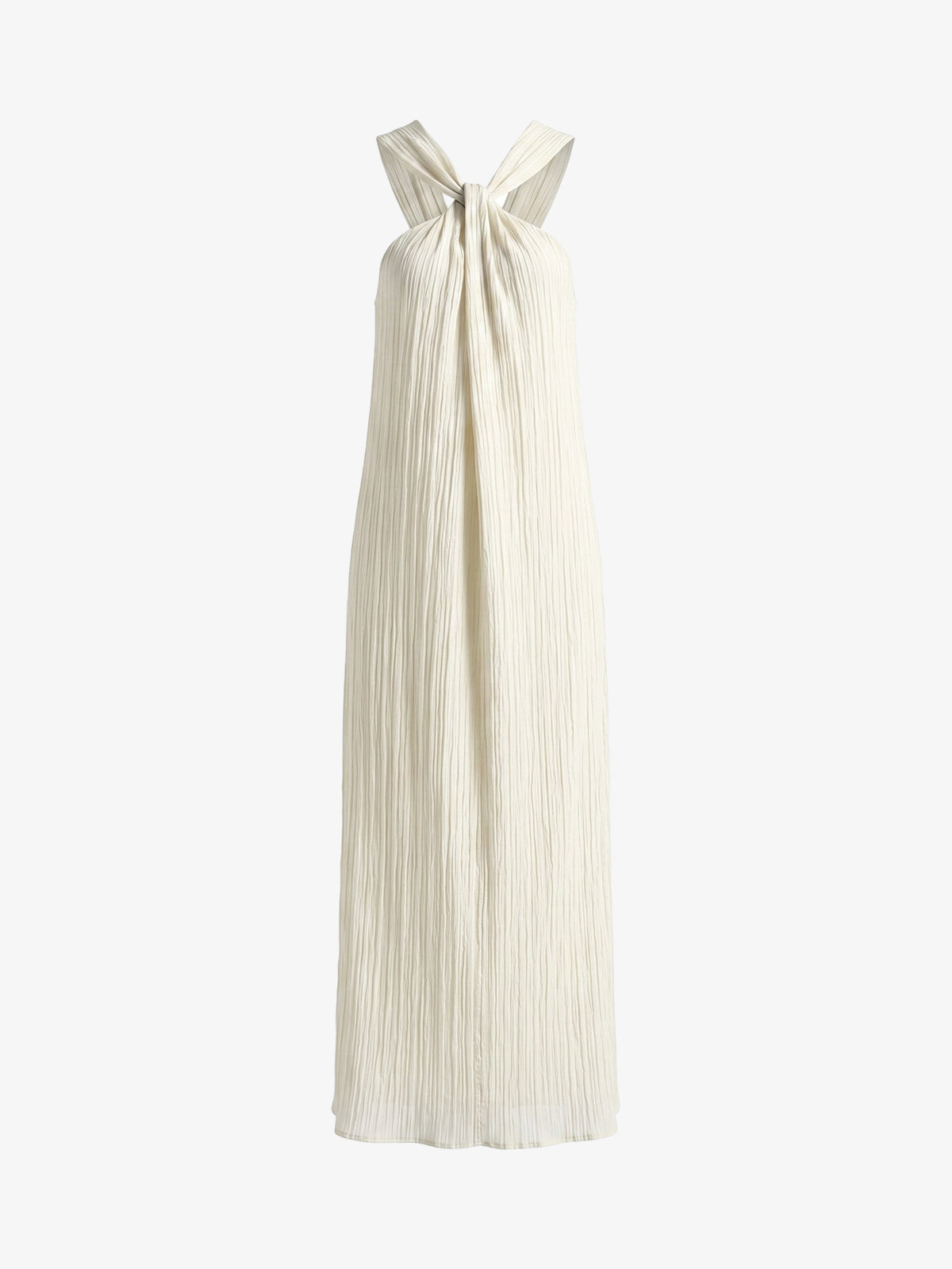 Halter Pleated Maxi Dress – Linen Blend Knotted Back Dress