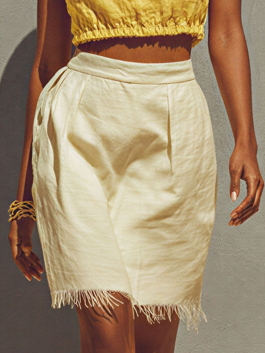 Linen Blend Square Neck Crop Top & Fringed Mini Skirt Set - Boho Summer Outfit for Women