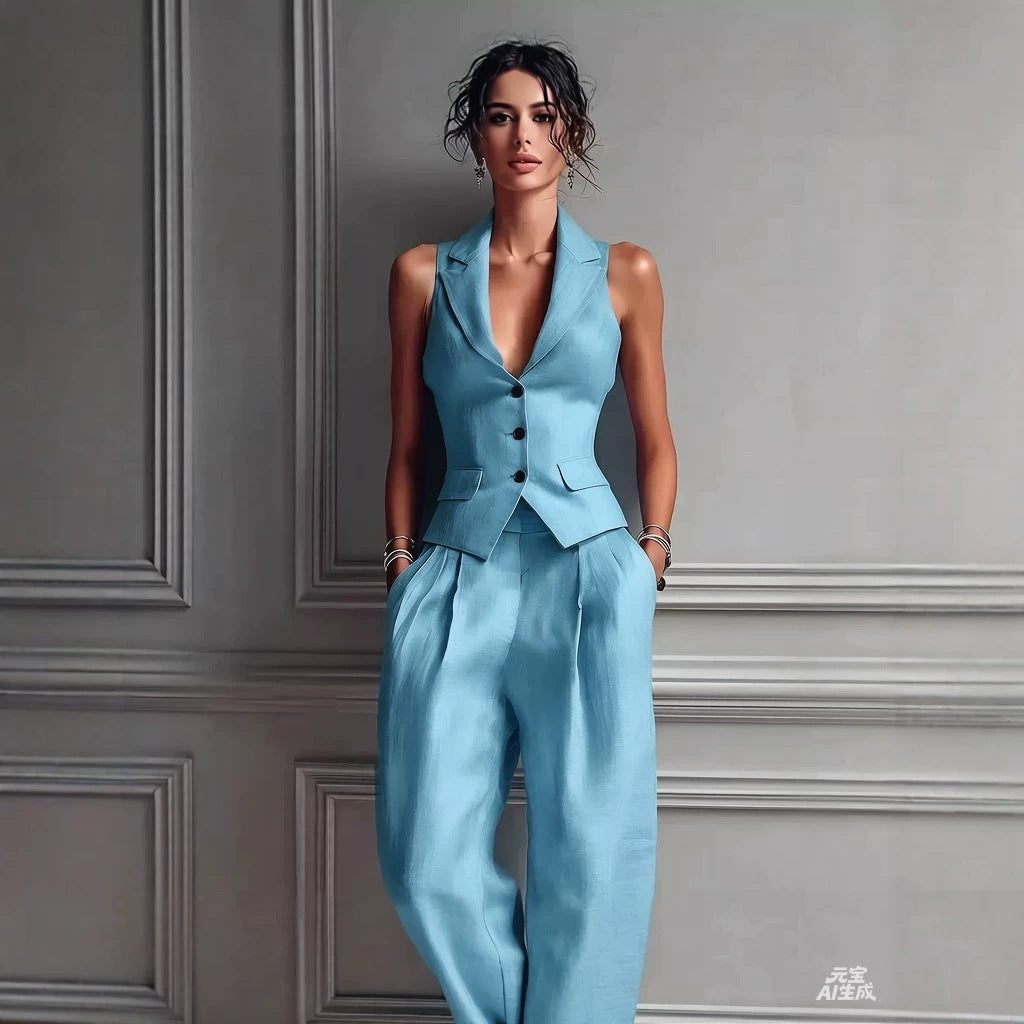Tailored Vest High Waist Wide Leg Pants Set