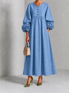 V-Neck Floral Lantern Sleeve Flowy Dress
