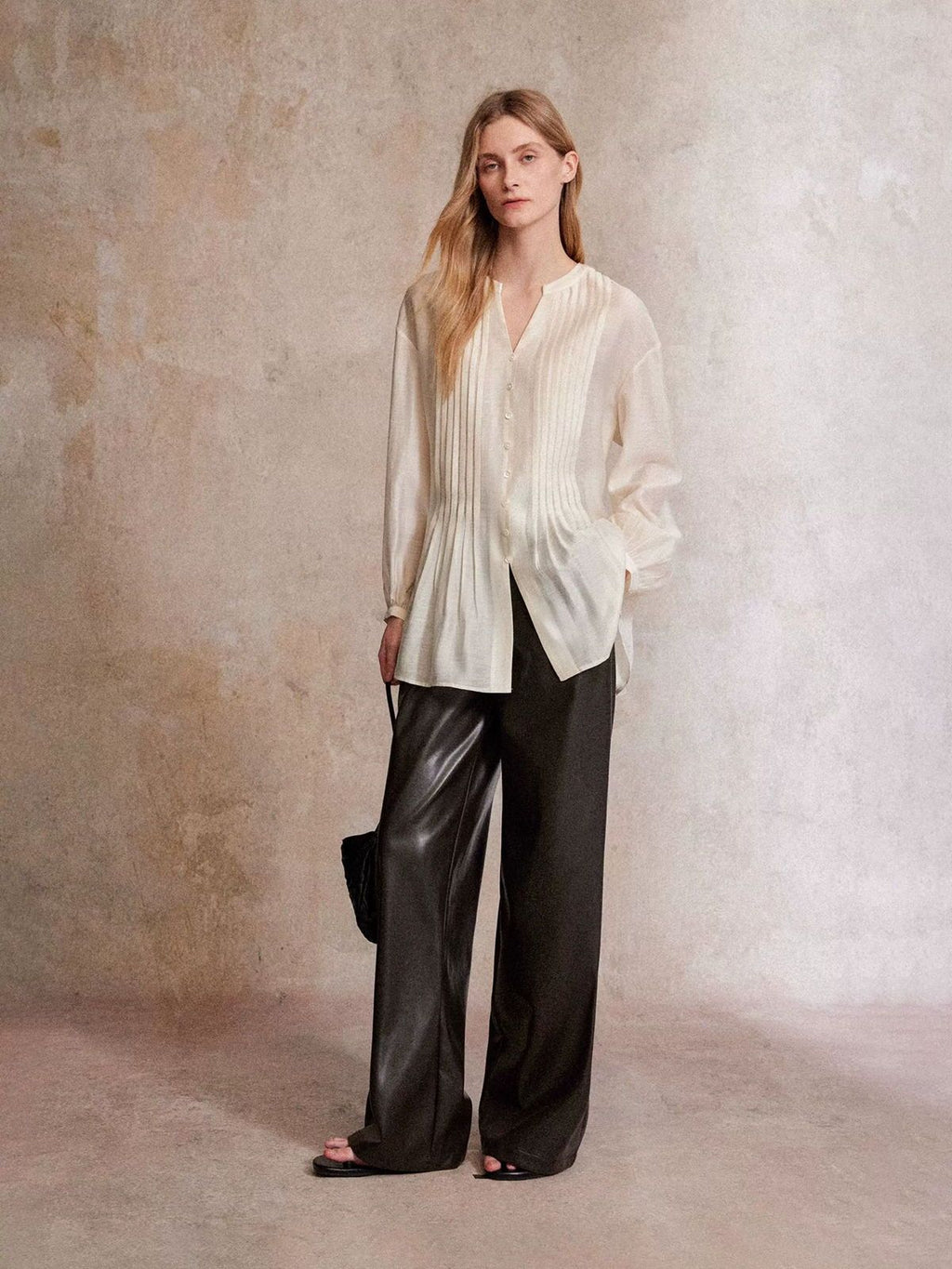 Pintuck Front Lyocell Blouse