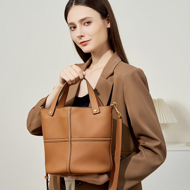 Soft Cowhide Leather Bucket Bag