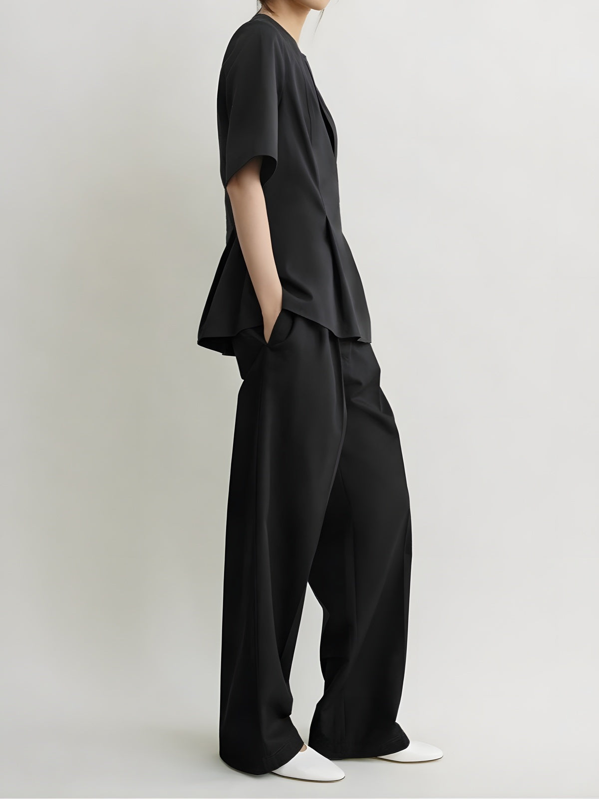 Split-Neck Cotton Tailored Blouse