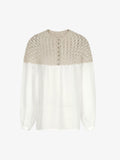 Crochet-Yoke Long-Sleeve Blouse