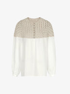 Crochet-Yoke Long-Sleeve Blouse