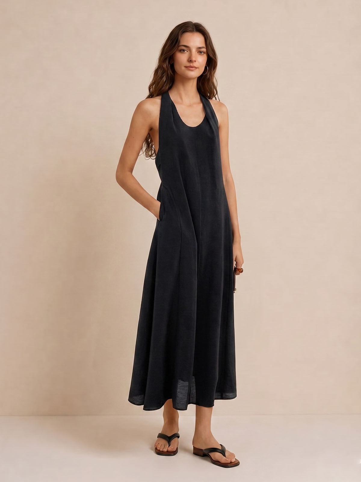 Beaded Back Halter Maxi Dress