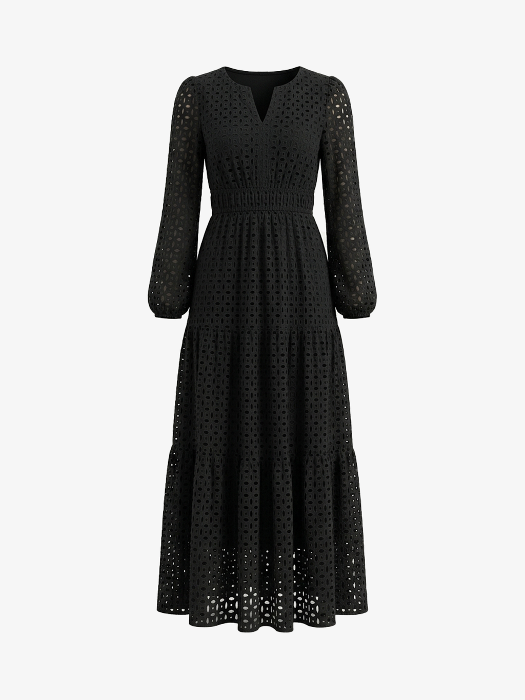 V-Neck Eyelet Waist-Tie Dress