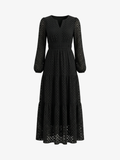 V-Neck Eyelet Waist-Tie Dress