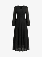 V-Neck Eyelet Waist-Tie Dress