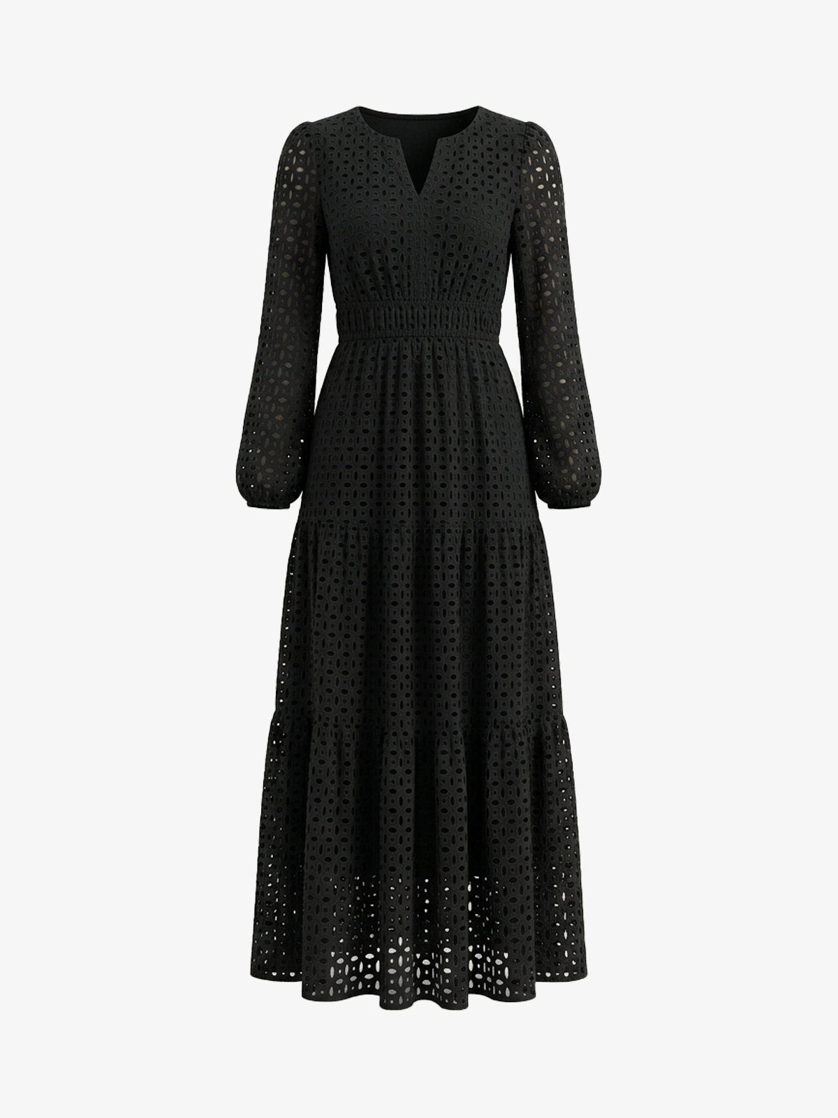 V-Neck Eyelet Waist-Tie Dress