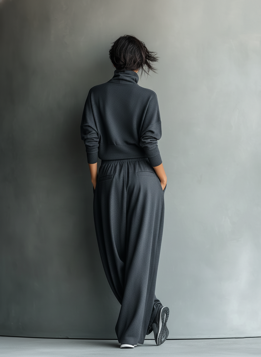 Soft Knit Turtleneck Sweater Set with Wide Leg Pants for Women