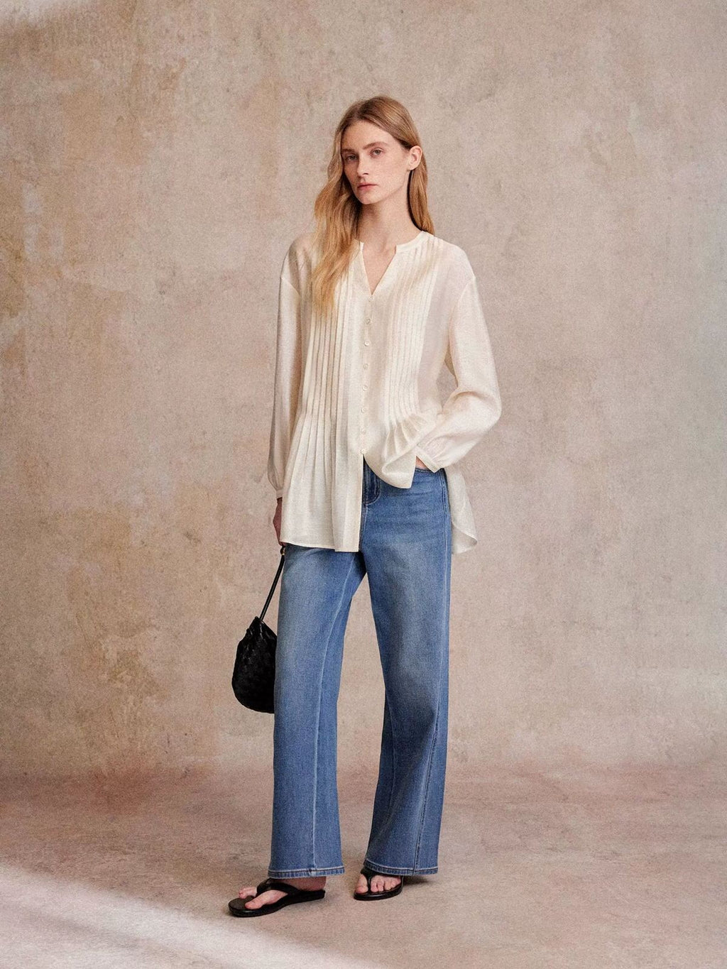 Pintuck Front Lyocell Blouse