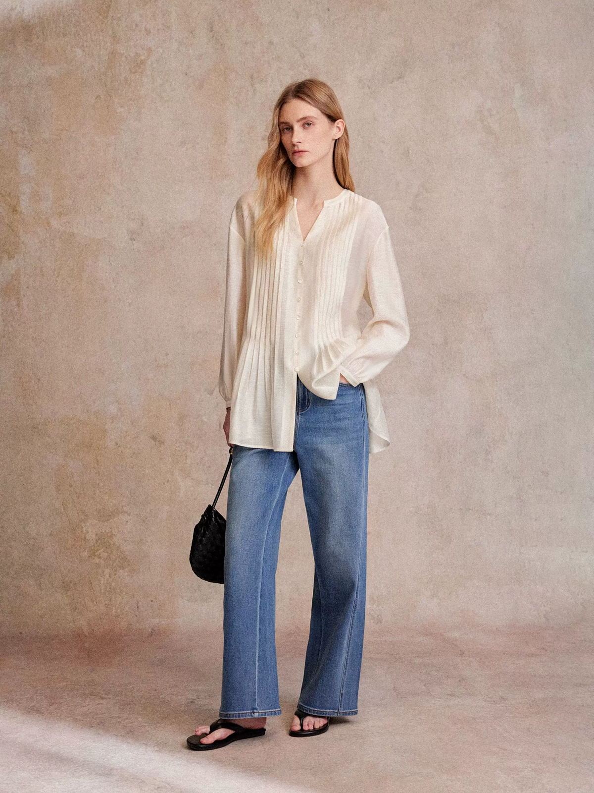 Pintuck Front Lyocell Blouse
