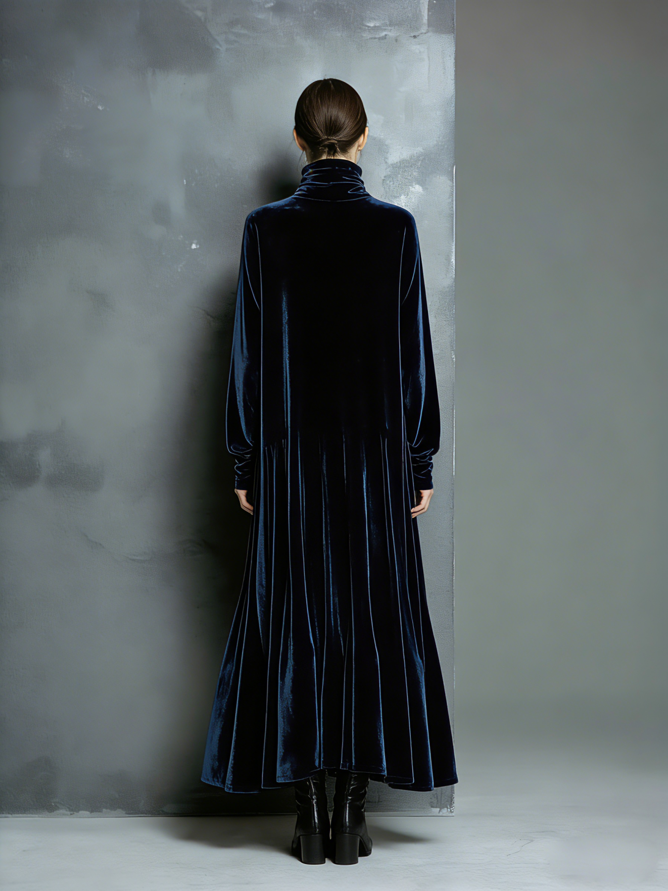 Velvet Long Turtleneck Maxi Dress for Women - Elegant High Neck Floor Length Dress with Flared Hem
