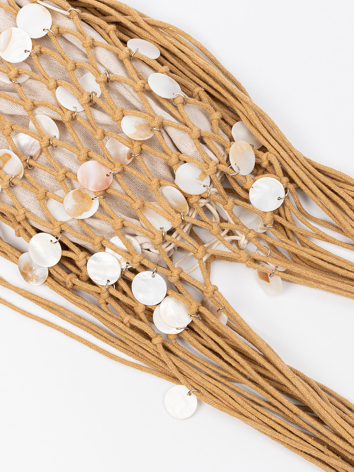 Handwoven Macramé Tote Bag with Shell Embellishments