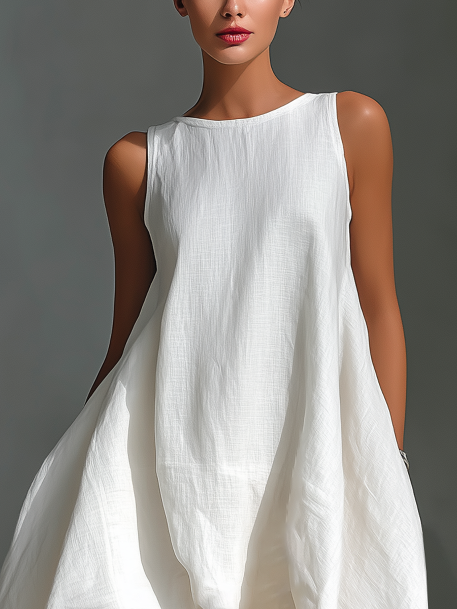 Linen Sleeveless High Low Dress Women Summer Casual Loose Fit Asymmetric Hem Maxi Dress