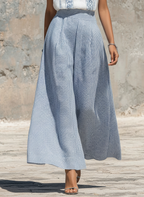 Baumwoll-Leinen-Ärmelloses Besticktes Oberteil mit Gestreifter Weitbeiniger Hose Set für Damen Sommer Boho Freizeit Outfit
